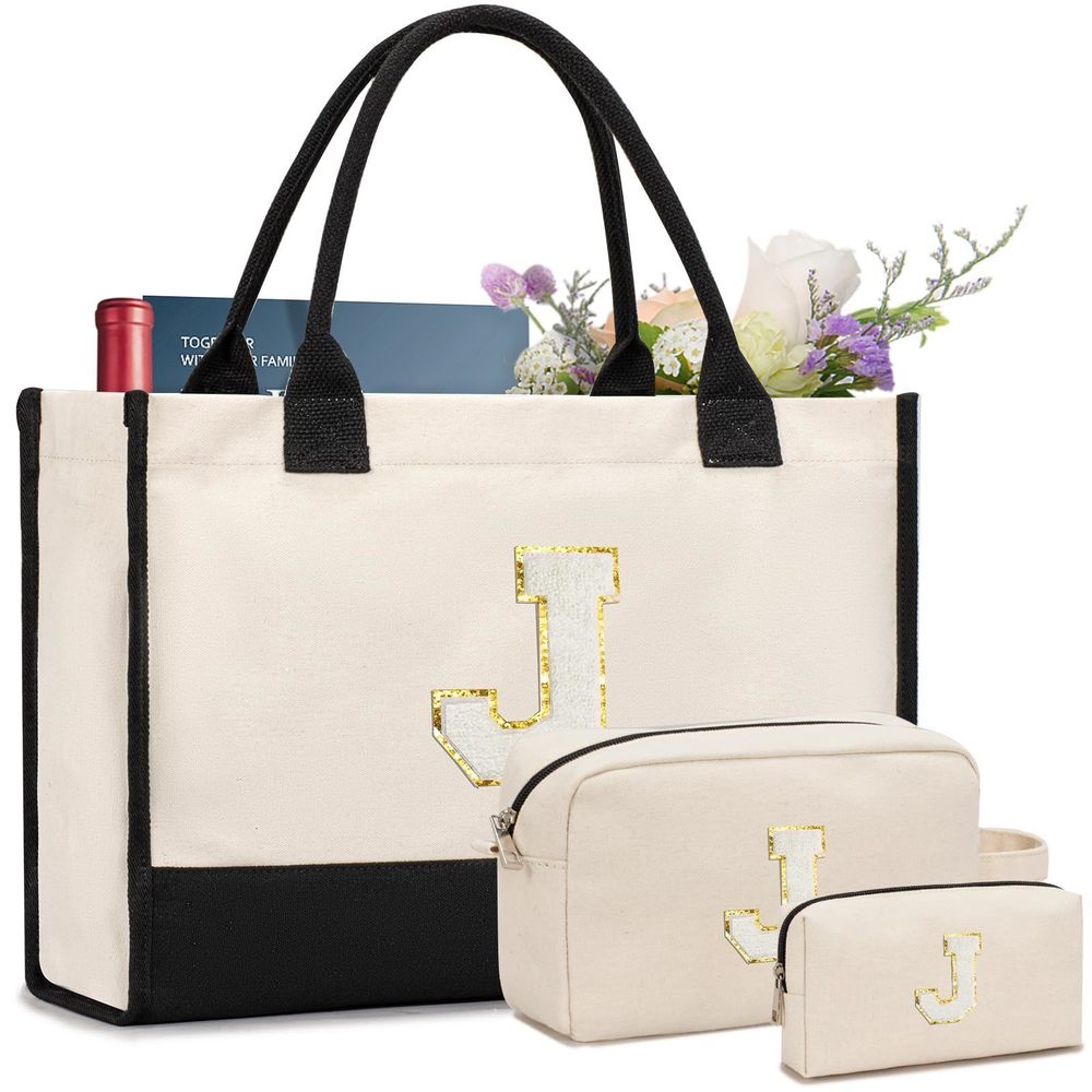 Initial Canvas Tote Bag, Birthday Gifts, Monogram Personalized :v